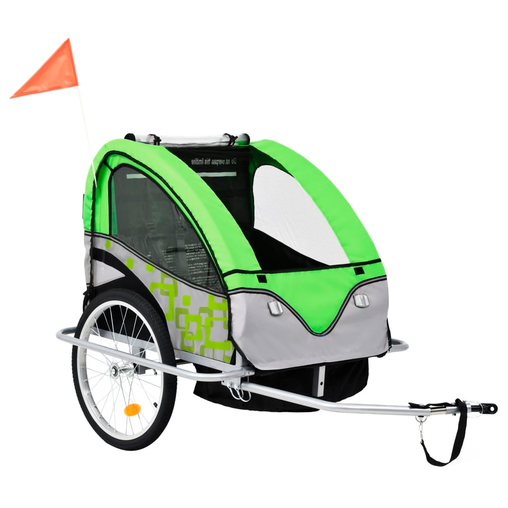 2-in-1 Kids Bicycle Trailer & Stroller Green and Grey